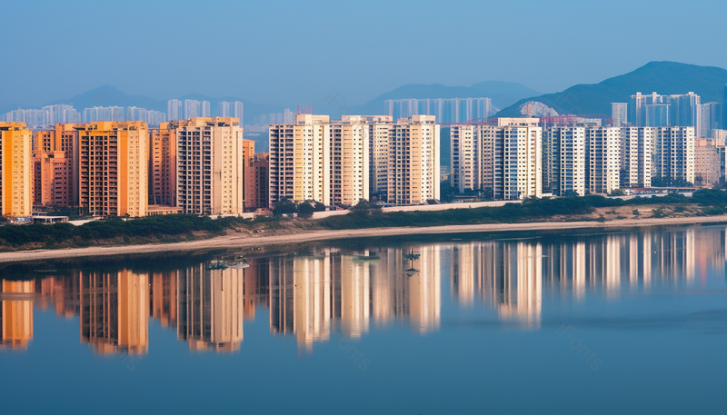 城市建筑物倒影在海面上实拍摄影图,高清,摄影图,摄影图片,图片大全,摄影图免费下载